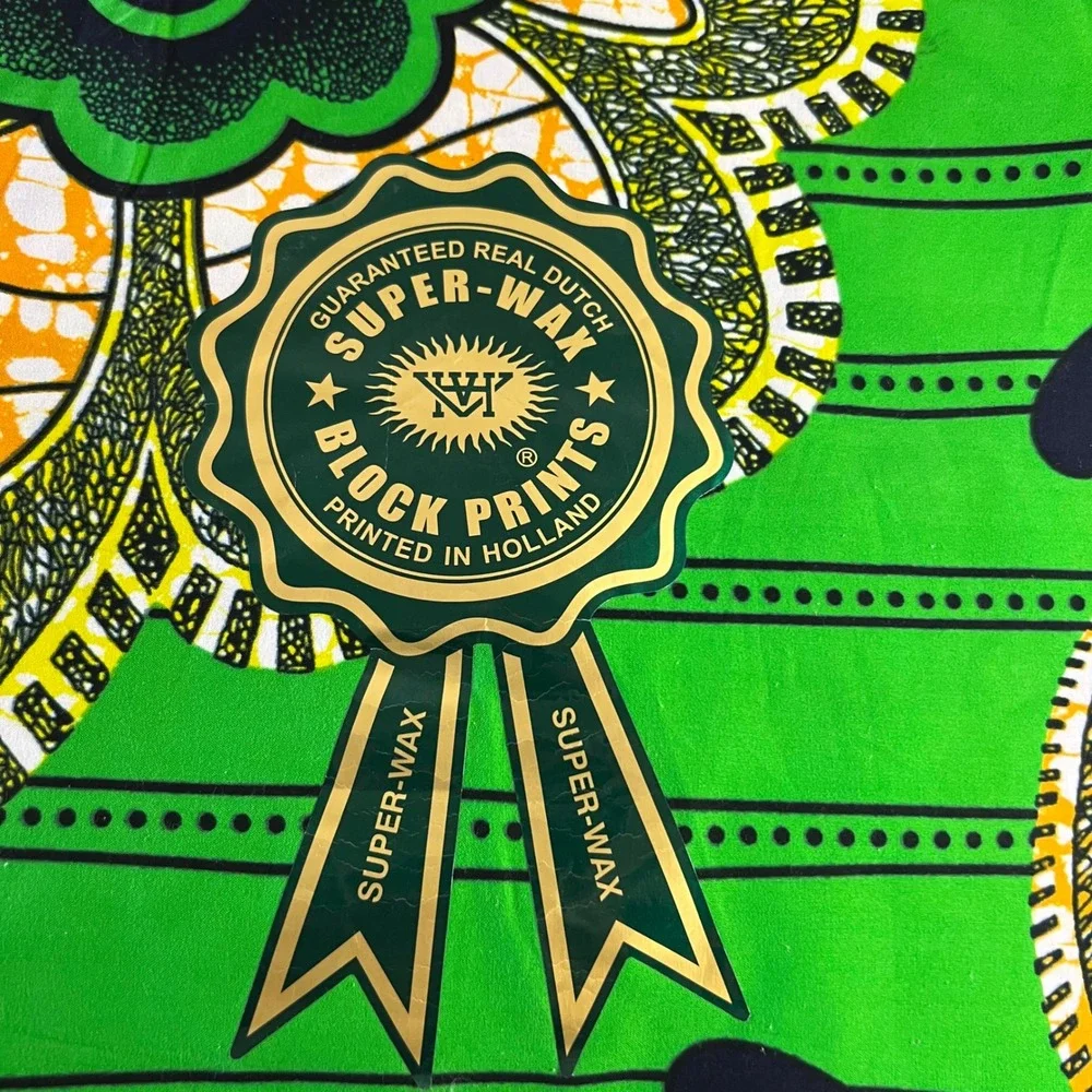 Vlisco Super-Wax 6 Yds Genuine Dutch Wax Block Print Cotton Fabric Green Floral